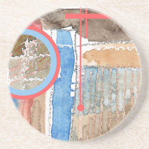 abstrakte Kunstcollage, Mischmedien und Watercolor Untersetzer