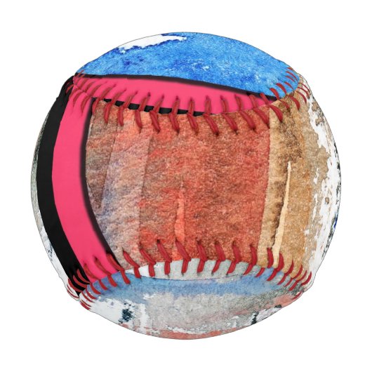 abstrakte Kunstcollage, Mixed Media und Aquarell 4 Baseball (Vorderseite)