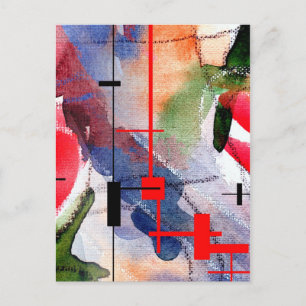 abstrakte Kunstcollage, Mixed Media und Aquarell Postkarte