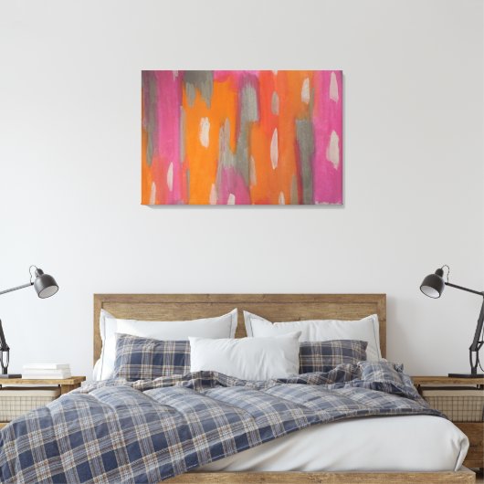 Abstrakte Kunstdrucke in Rosa, Orange und Grau Leinwanddruck (Insitu (Schlafzimmer))