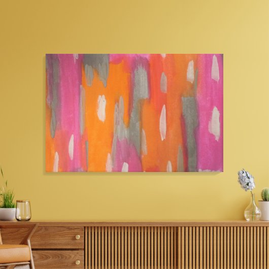 Abstrakte Kunstdrucke in Rosa, Orange und Grau Leinwanddruck (Insitu (Wohnzimmer))