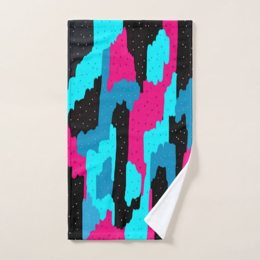 Abstrakte Kunstdrucke in Rosa, Schwarz und Blau   Badhandtuch Set (Handtuch)