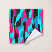 Abstrakte Kunstdrucke in Rosa, Schwarz und Blau Badhandtuch Set (Waschlappen)