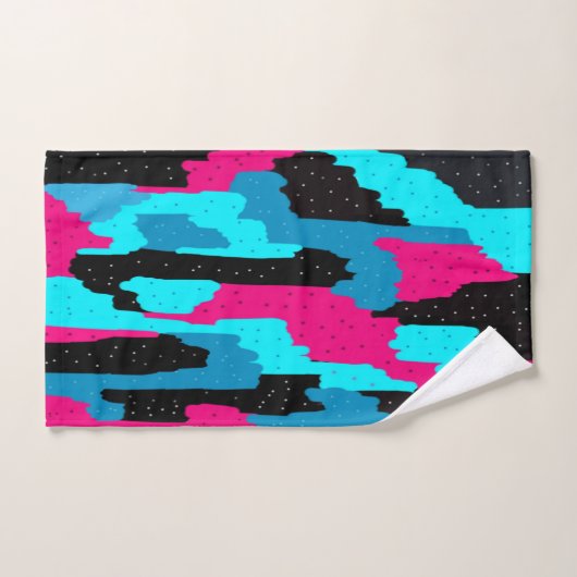 Abstrakte Kunstdrucke in Rosa, Schwarz und Blau Badhandtuch Set (Handtuch)