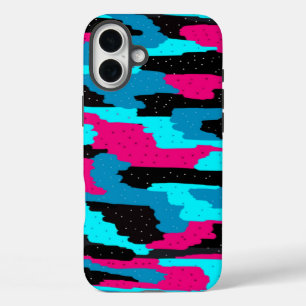 Abstrakte Kunstdrucke in Rosa, Schwarz und Blau iPhone 16 Plus Hülle