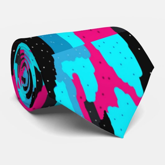 Abstrakte Kunstdrucke in Rosa, Schwarz und Blau Krawatte (Gerollt)