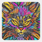 abstrakte Kunstkatze Quadratischer Aufkleber (Vorderseite)