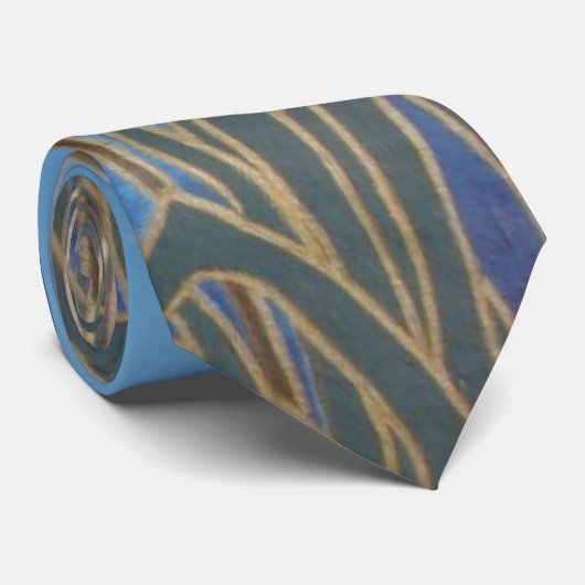 abstrakte Kunstlandschaft ist blau-braun und goldg Krawatte (Gerollt)