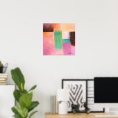 Abstrakte Kunstlandschaft Malerei Rosa Braun Orang Poster (Heimbüro)