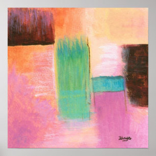 Abstrakte Kunstlandschaft Malerei Rosa Braun Orang Poster