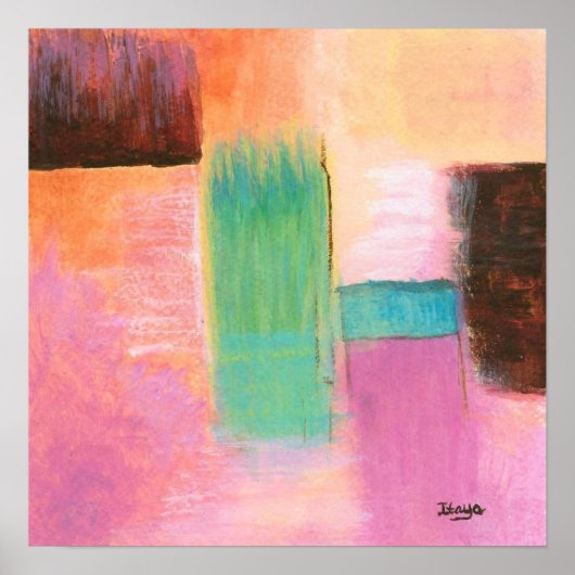 Abstrakte Kunstlandschaft Malerei Rosa Braun Orang Poster (Vorne)