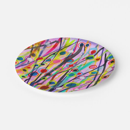 abstrakte Kunstlandschaft mit Aquarellfarben Pappteller (Schrägansicht)