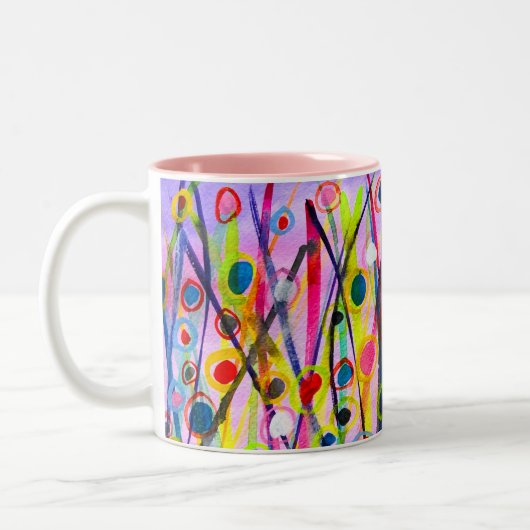 abstrakte Kunstlandschaft mit Aquarellfarben Zweifarbige Tasse (Links)