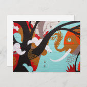 Abstrakte Kunstlephant und Baum Postkarte (Vorne/Hinten)
