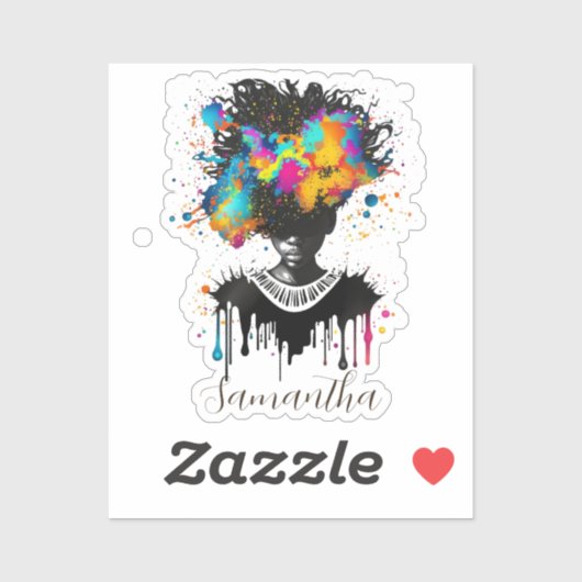 Abstrakte Künstlerin Afro | Schwarz und Weiß Aufkleber (Blatt)