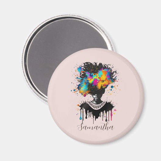 Abstrakte Künstlerin Afro | Schwarz und Weiß Magnet (Vorderseite/Rückseite)