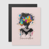 Abstrakte Künstlerin Afro | Schwarz und Weiß Magnetkarte (Vorne/Hinten)