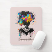 Abstrakte Künstlerin Afro | Schwarz und Weiß Mousepad (Mit Mouse)