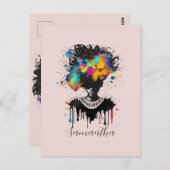 Abstrakte Künstlerin Afro | Schwarz und Weiß Postkarte (Vorne/Hinten)