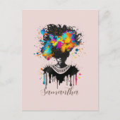 Abstrakte Künstlerin Afro | Schwarz und Weiß Postkarte (Vorderseite)