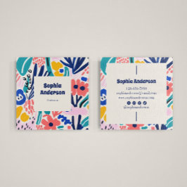 Abstrakte künstlerische Blüte - Trendfarbener Plat Quadratische Visitenkarte