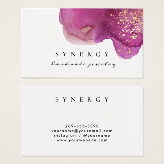 Abstrakte künstlerische Lila Wasserfarbe Form Gold (Vorne & Hinten)