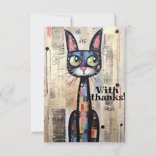 Abstrakte künstlerische Wide Mit Augen Katze Dankeskarte (Vorderseite)