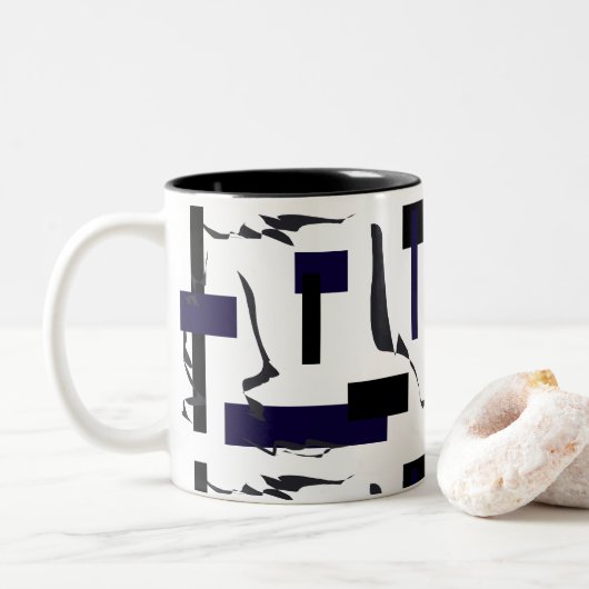 Abstrakte Kunstmalerei einer Art Kaffee-Tee-Tasse Zweifarbige Tasse (Mit Donut)