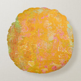 Abstrakte Kunstmalerei Orange Yellow Pink Red Gree Rundes Kissen