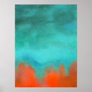 Abstrakte Kunstmalerei, Rot, Orange, Aqua, Teal Poster