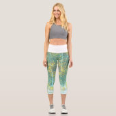 Abstrakte Kunsttextur Gelb Türkis Blau Capri Leggings (Vorderseite)