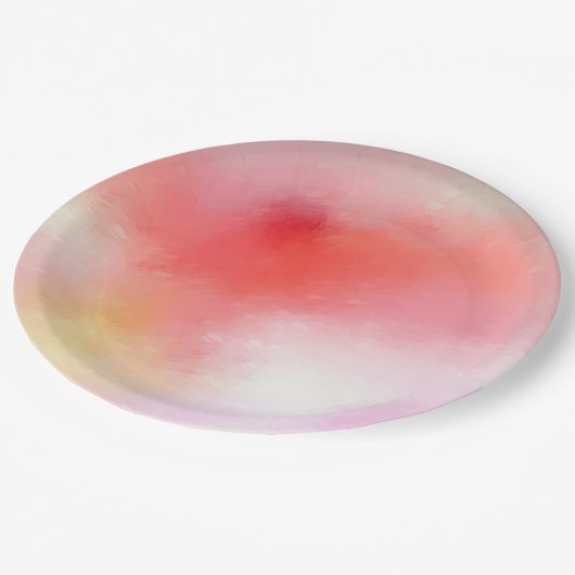 Abstrakte Kunstvorlage Rosa orange Gelb Pappteller (Schrägansicht)