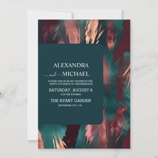 Abstrakte Kupfer dunkelgrün staubige rosa Hochzeit Einladung (Vorderseite)