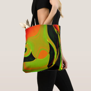 Abstrakte Kurven in Kalkgrün mit Orangenbad Tasche