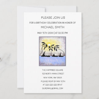 Abstrakte Küste Vollmond Segeln Geburtstag Einladung