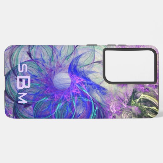 Abstrakte Lacy-Blume Lila Blue Art Custom Samsung Galaxy Hülle (Linke Seite)