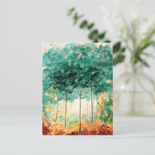 Abstrakte Landschaft Art Trees Wald Malerei Postkarte (Stehend Vorderseite)