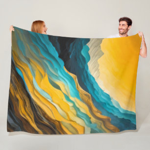Abstrakte Landschaft Blau Gelb braun Fleecedecke