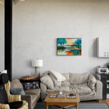 Abstrakte Landschaft, farbenfrohe Acrylmalerei