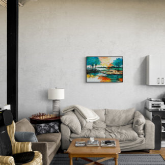 Abstrakte Landschaft, farbenfrohe Acrylmalerei Poster