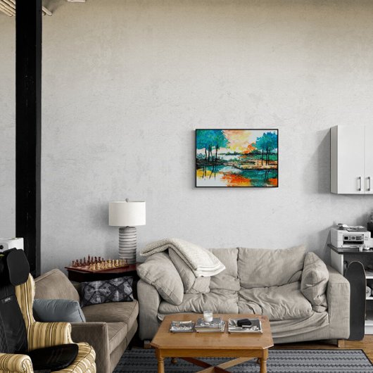 Abstrakte Landschaft, farbenfrohe Acrylmalerei Poster