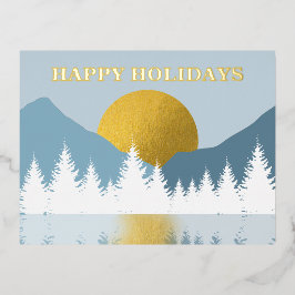 Abstrakte Landschaft Goldener Winter Happy Holiday Folien Feiertagspostkarte