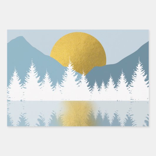 Abstrakte Landschaft Goldener Winter Sonnenunterga Geschenkpapier Set (Vorderseite)