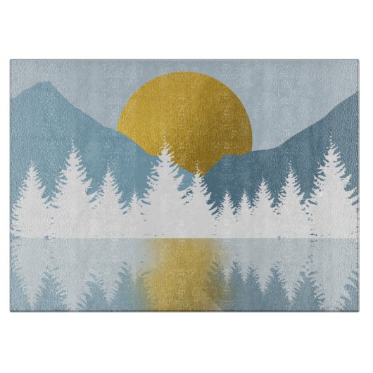Abstrakte Landschaft Goldener Winter Sonnenunterga Schneidebrett (Vorderseite)
