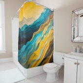 Abstrakte Landschaft in Blaugelb-braun Duschvorhang (Beispiel)