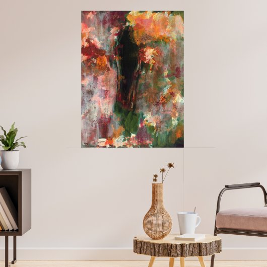 Abstrakte Landschaft Kunst Malerei Grün Orange Sch Poster (Wohnzimmer 3)