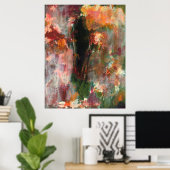 Abstrakte Landschaft Kunst Malerei Grün Orange Sch Poster (Heimbüro)