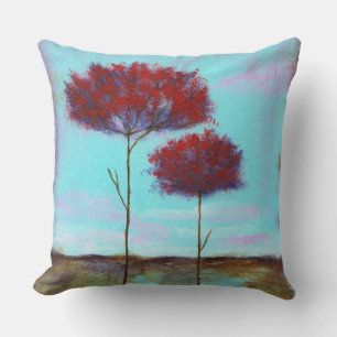 Abstrakte Landschaft Kunst, Rote Bäume Kissen