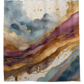Abstrakte Landschaft Lila Brown Blue Gold Duschvorhang (Vorderseite)