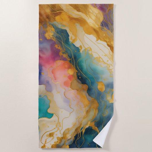 Abstrakte Landschaft Lila Rosa Blau Gold Strandtuch (Vorderseite)